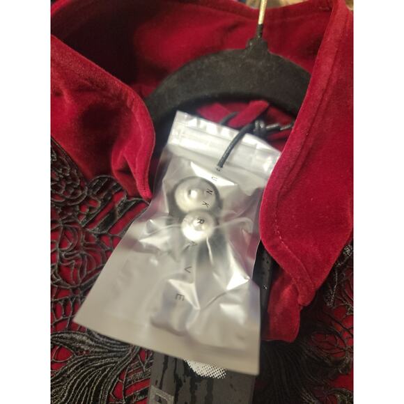 Punk Rave Gothic Jacket Womens 3XL Red Black Velvet Steampunk Victorian Vampire - Picture 12 of 13